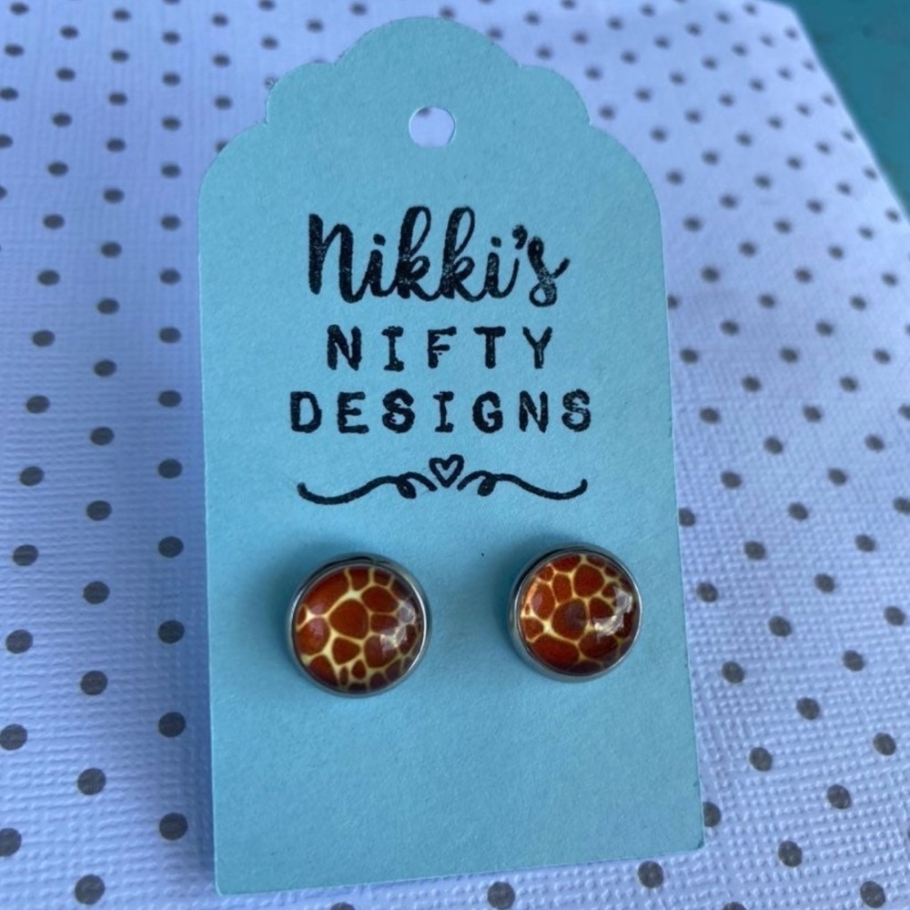 Giraffe print glass stud hypoallergenic earrings